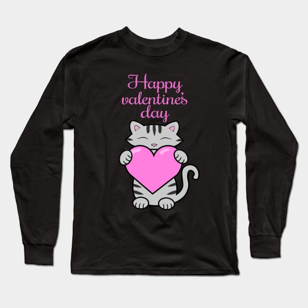 Valentines day cat Long Sleeve T-Shirt by Purrfect